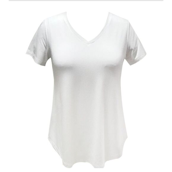 JM Collection Petite V-Neck Top Bright White PL - Picture 1 of 3